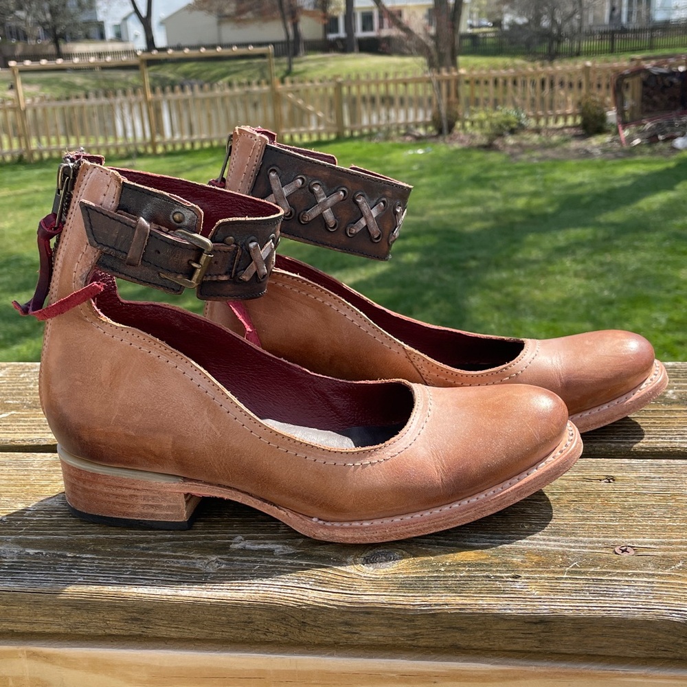 Freebird by Steven Sz 8 Moana Brown Leather Ankle-Strap Flats Burgundy Lined - Picture 6 of 13